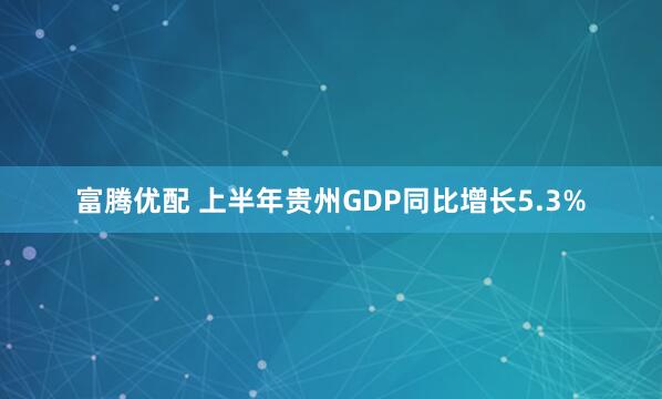 富腾优配 上半年贵州GDP同比增长5.3%
