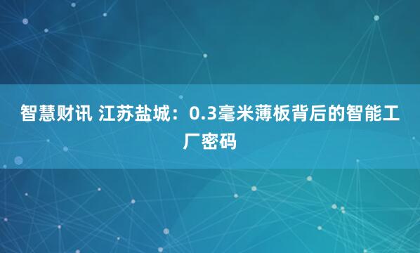 智慧财讯 江苏盐城：0.3毫米薄板背后的智能工厂密码
